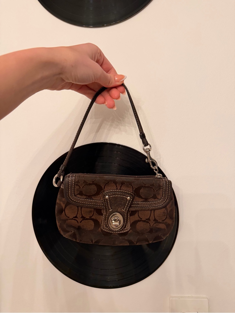 Coach Dark Brown Signature Mini Shoulder Bag